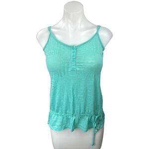 Mantaray Women's Blue Sleeveless Scoop Henley Geometric Ruffle Tank Top Size 8